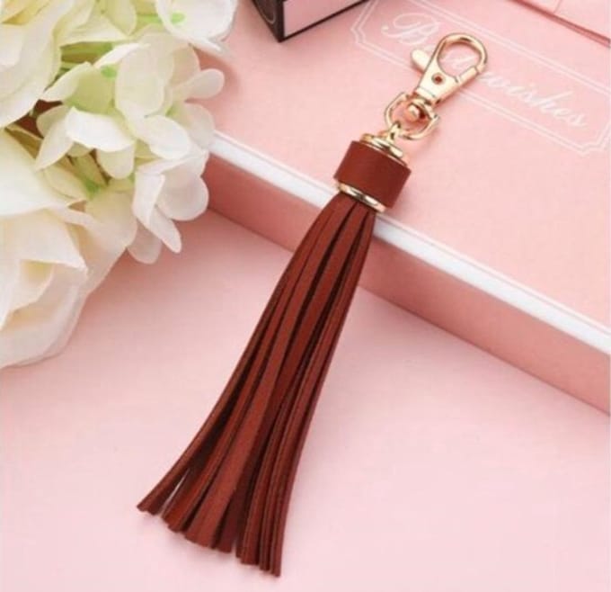 Sleutelhanger kwastje | leer (PU) - Unisex - tashanger - auto - leren keycord Donkerbruin