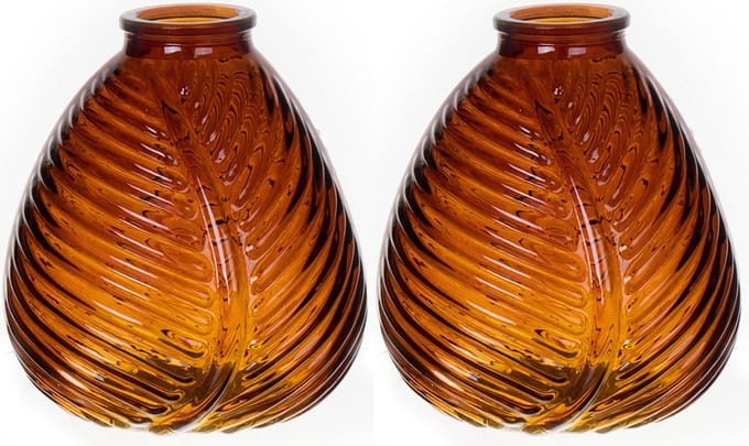 Bellatio Design Bloemenvaas - 2x - bruin transparant glas - D14 x H16 cm - vaas