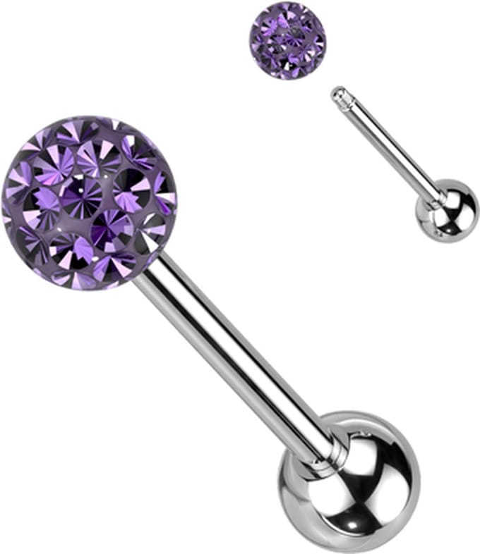 Piercing ferido multi crystal met Epoxy 1.6x16 - paars - LMPiercings