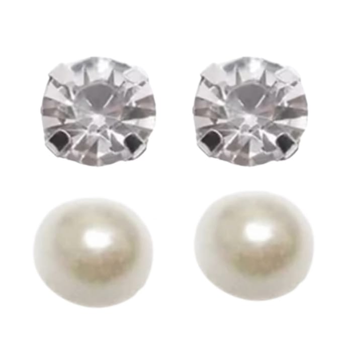2 Paar magneet 8 mm oorbellen Ivoor/wit Parel Strass
