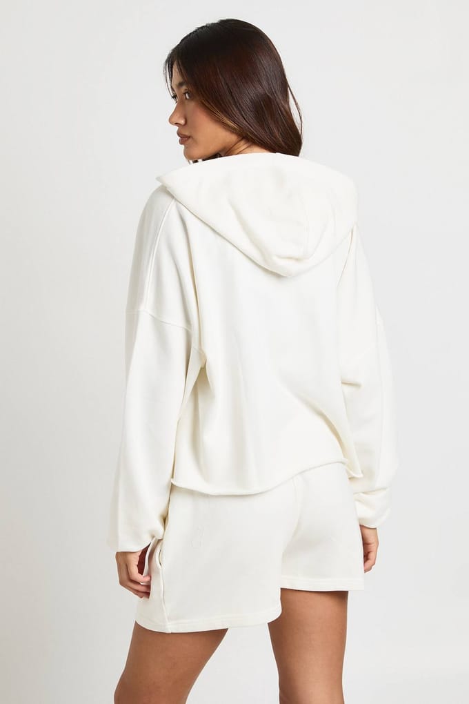 boohoo Dames Gewassen Loopback Trainingspak Met Versleten Zoom En Korte Broek | Ecru | Maat: Large