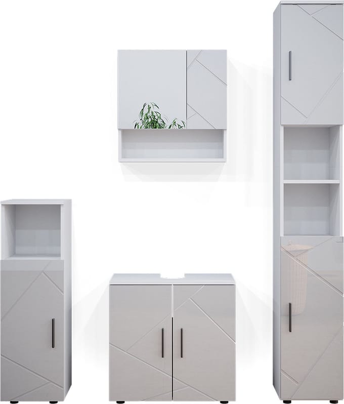 Vicco Badkamermeubel set Irma, Wit Hoogglans, 4-delig