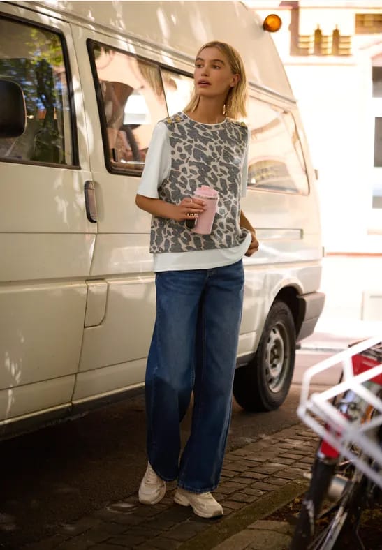 2-in-1-Shirt met knoopjes en luipaardprint