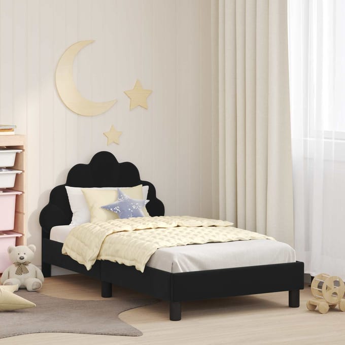 vidaXL - Kinderen - bedframe - met - hoofdboard - Zwart - 80 - x - 160 - cm - Fluweel