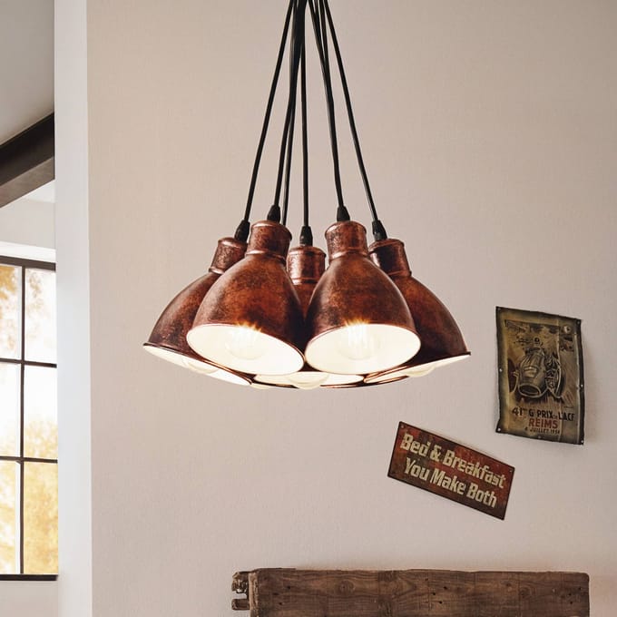 EGLO Priddy 1 vintage-hanglamp 7-lamps, koper antiek