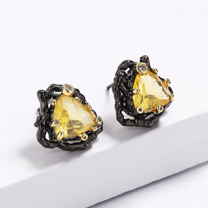 Boucles d'oreilles tendance en Zircon micro-incrusté plaqué Or Noir beige