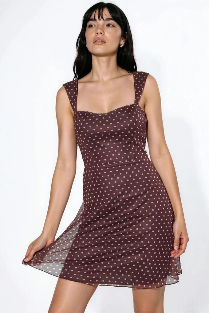 Polka Dots Mini Tulle Jurk met Hart Kraag