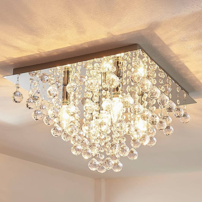 Lindby - plafondlamp - 5lichts - Metaal, acryl - H: 27 cm - E14 - chroom, helder