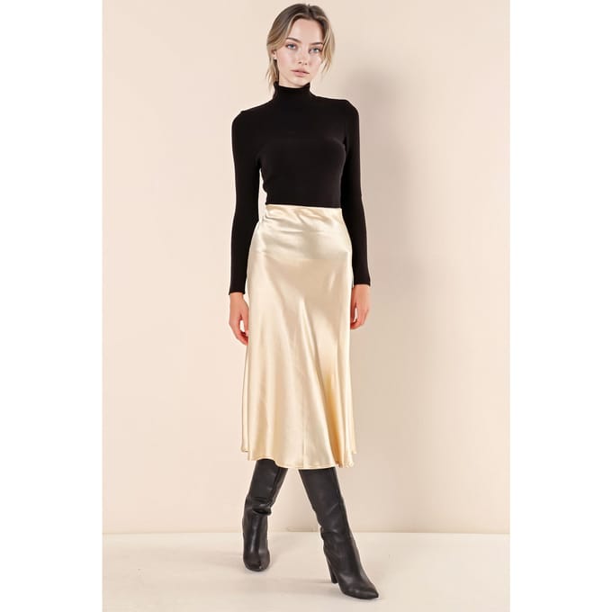 Satin A-Lijn Elastische Taille Midi Rok