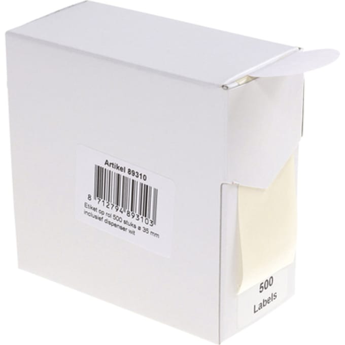 Etiket Rillprint 35mm op rol wit 500 stuks