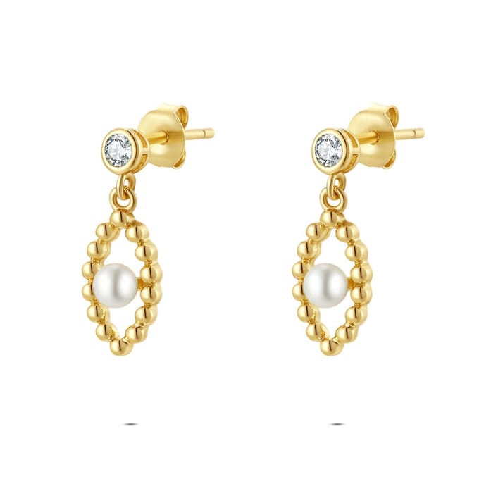 Twice As Nice Oorbellen in zilver, parel Goudkleurig