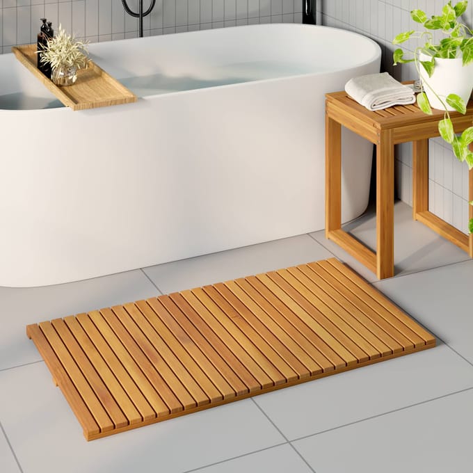 vidaXL - Badmat - Naturel - 100 - x - 55 - cm - Massief - Acacia - Hout