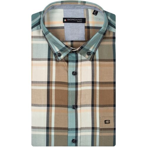 Giordano Overhemd League Button Down Twill Multi Check Oranje / male