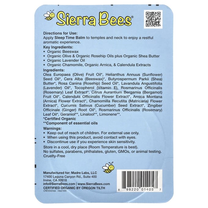 Sierra Bees, Slaaptijd Balsem, Lavendel & Kamille, 0,6 oz (17 gram) gray