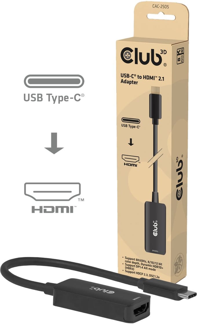 Club 3D USB-C® naar HDMI™ 2.1-adapter 8K60Hz