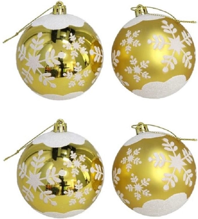 Gerimport Kerstballen - goudkleurig - 4ST - gedecoreerd - D8 cm - kunststof