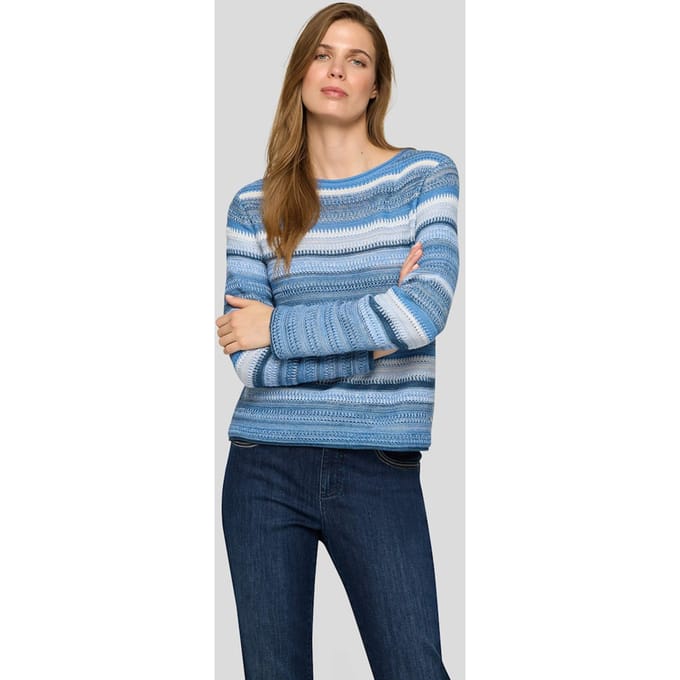 Gestreepte pullover van structuurtricot - blauw / gebroken wit - Gr. 48 van Goldner Fashion
