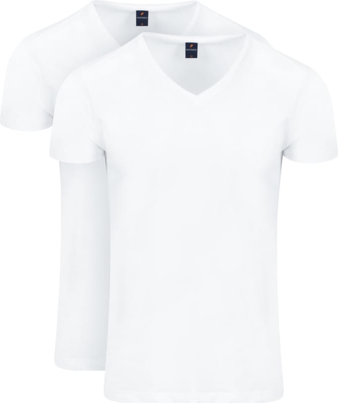 Suitable Vitasu T-Shirt V-Hals Wit 2-Pack - Maat S - Heren - Basic T-shirt - Ondershirt met Stretch