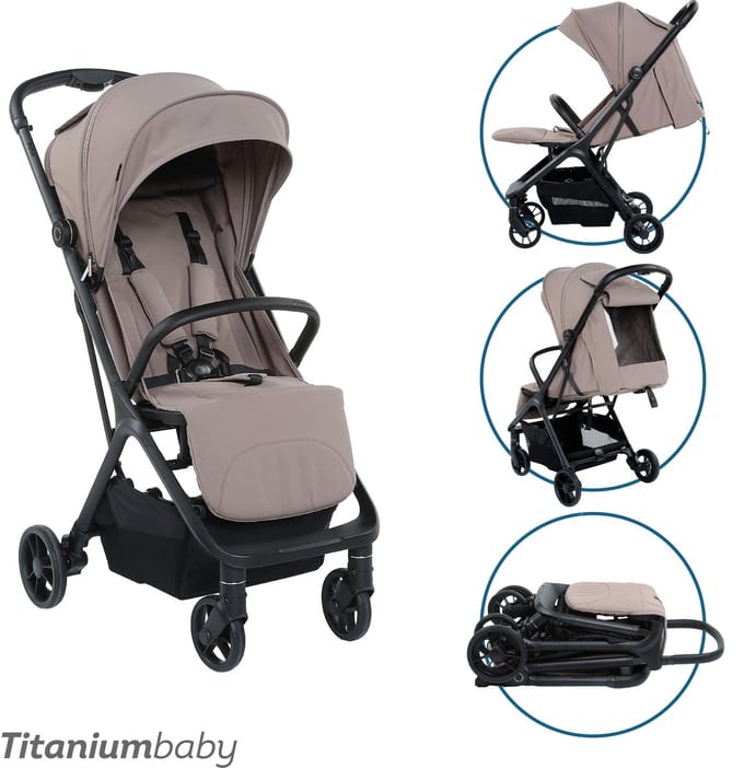 Titanium Baby Pulse Buggy - Donker Taupe - Uitgerust met boodschappenmand - Verstelbare rugleuning