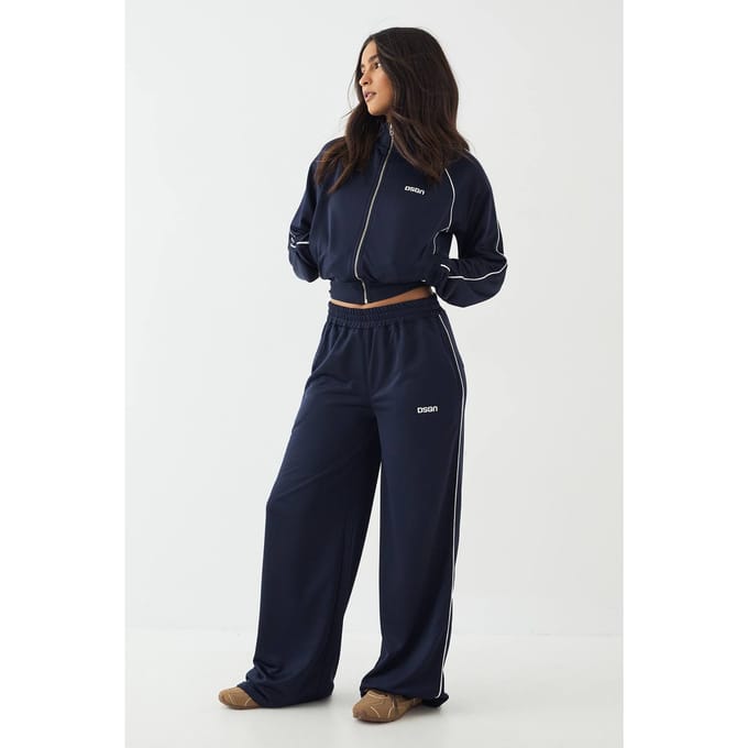 Dames DSGN Studio Tricot Paspeldetail Rechte Pijp Joggingbroek | Navy | Maat: XL