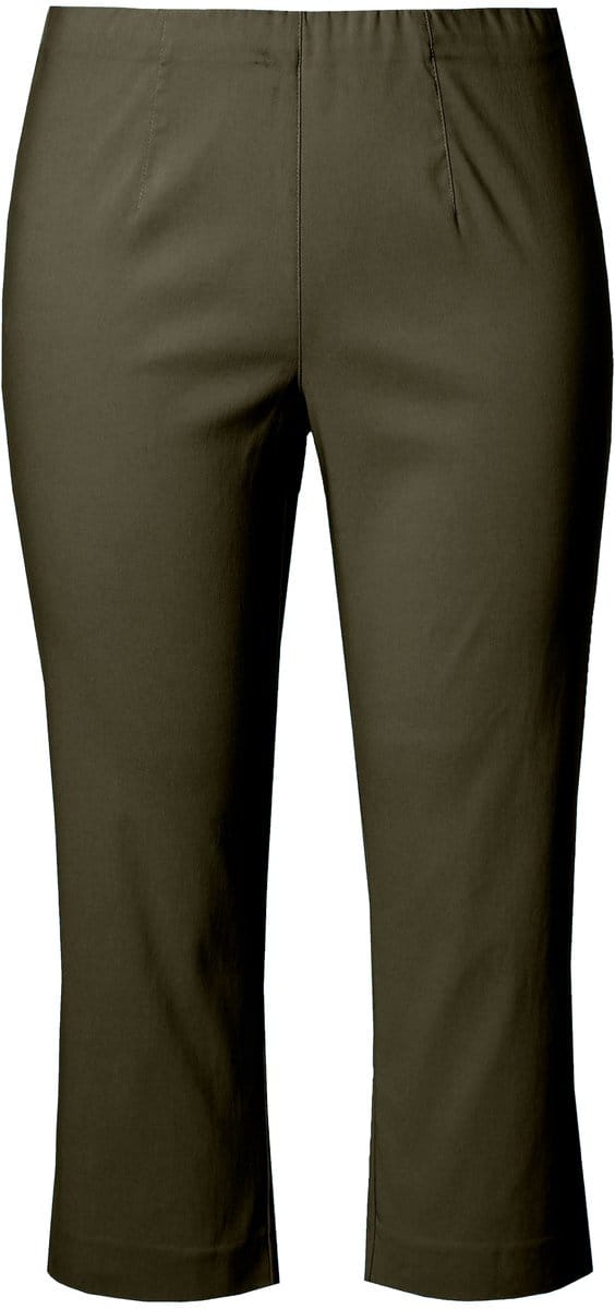 Ulla Popken - Dames - Bengalin broek kuitlang elastische tailleband stretch - Bosgroen - Maat 46