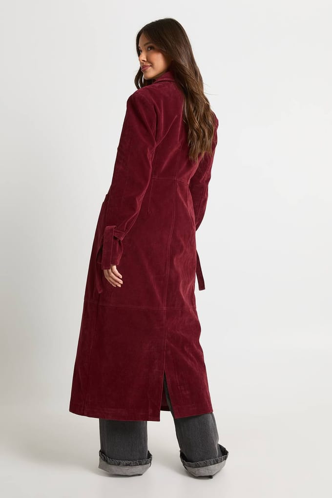 boohoo Dames Faux suede maxi jas met ceintuur | Wine | Maat: 8