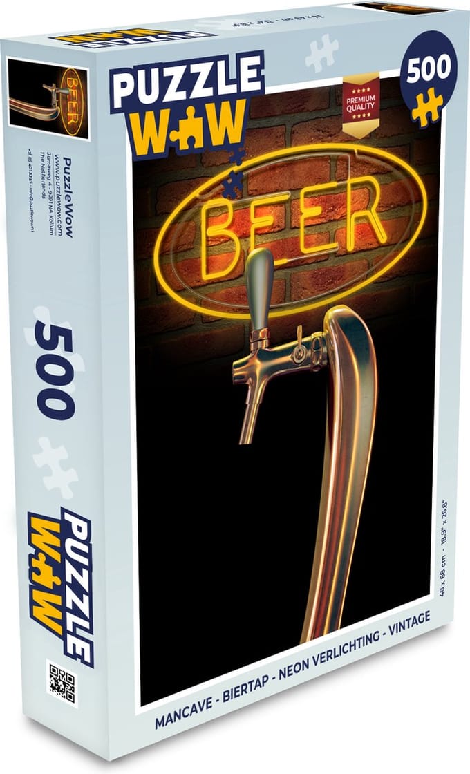Puzzel Mancave - Biertap - Neon verlichting - Vintage - Legpuzzel - Puzzel 500 stukjes