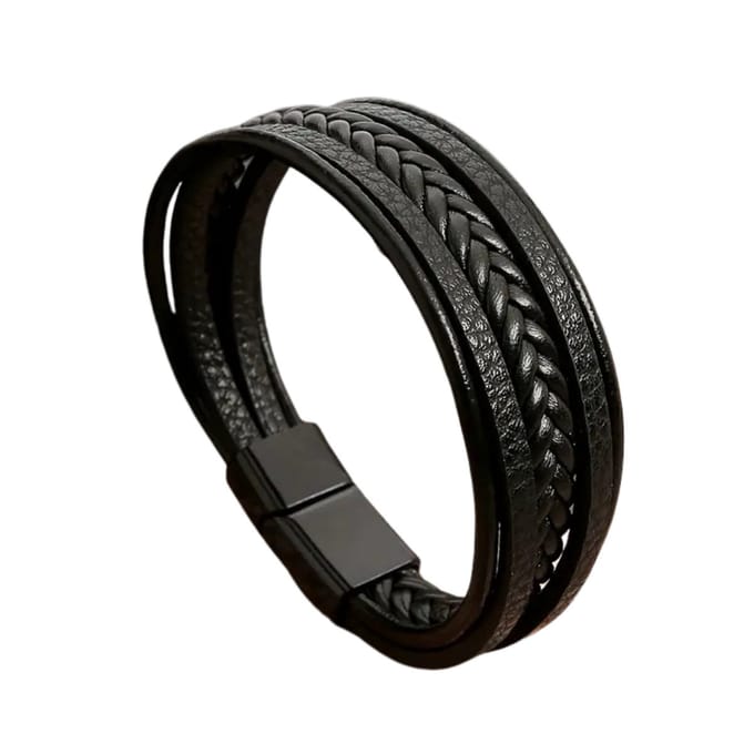 Nivard Armband - Staal - Nep Zilver - Heren - Zwart