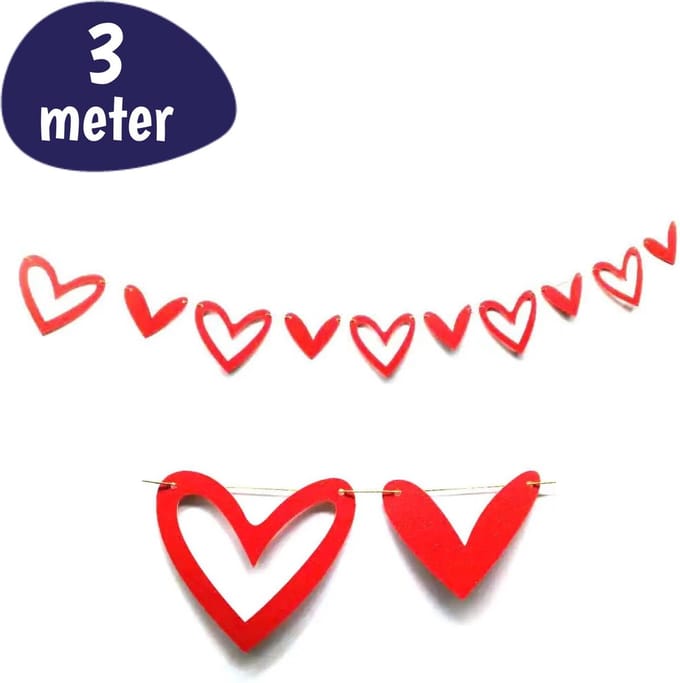 Hartjes Slinger - 3 meter - Rood & Wit - Valentijn Decoratie - Romantische Versiering