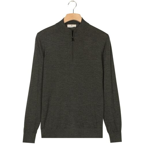 Thomas Maine Trui Half Zip Single Knit Merino Wool Donker Groen / male