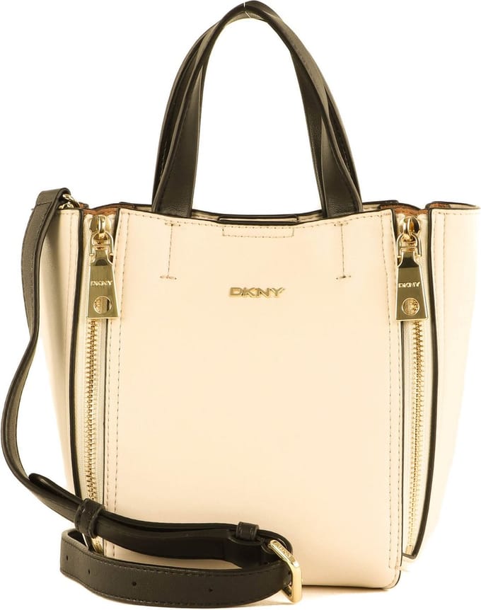 DKNY Leren Schoudertas Handtas Zoey NS Tote Ivory Multi Wit