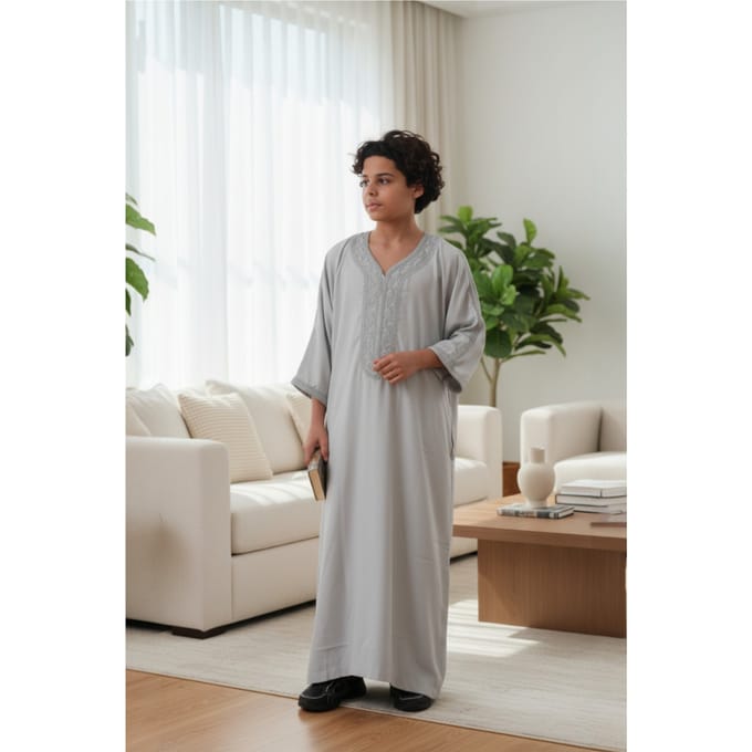 Kinderen jongens grijze Marokkaanse Thobe gewaad Eid Djellaba Gandoura Jubba LFS-K-HM65