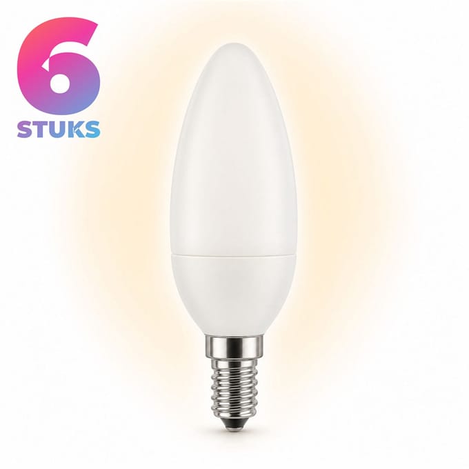 6x Kaarslamp Spaarlamp E14 - 11W - Daglicht (6400K) - 660 lm - 10 jaar - Niet Dimbaar