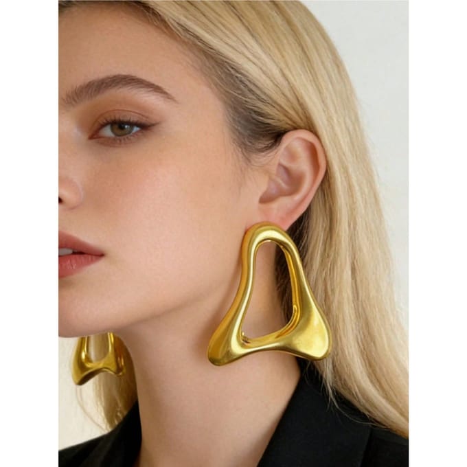 1 Paire Boucles d'Oreilles Asymétriques Évidées Exagérées Pour Femmes one-size beige