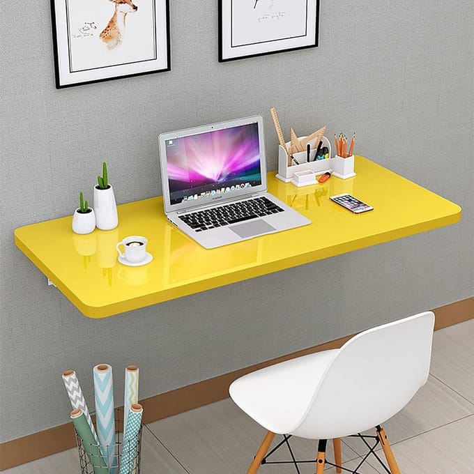 Klaptafel met Beugels - Vouwtafel Bureau - Ruimte Besparen - Wandmontage Ontwerp - Rechthoekig - Wit