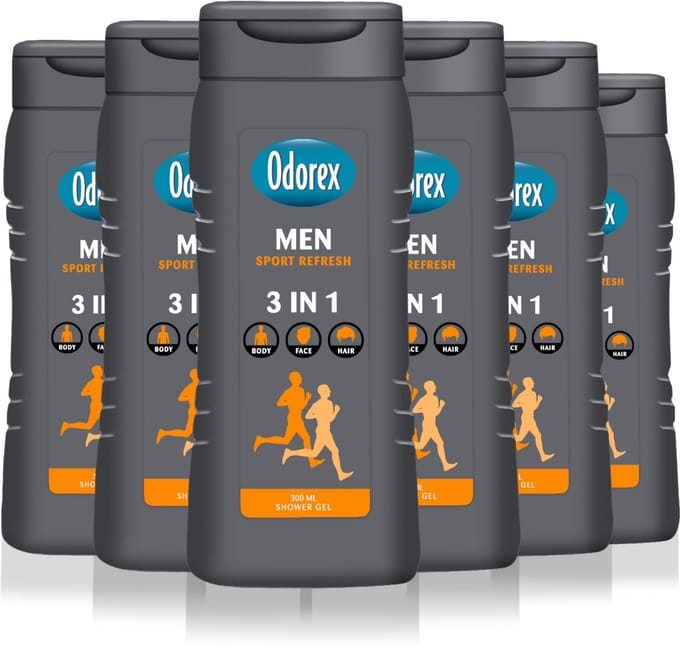 Odorex Showergel For Men Sport Refresh - 6x 300ml - Voordeelverpakking