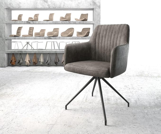 Gestoffeerde-stoel Greg-Flex kruisframe conisch zwart microvelours antraciet vintage pocketveer kern