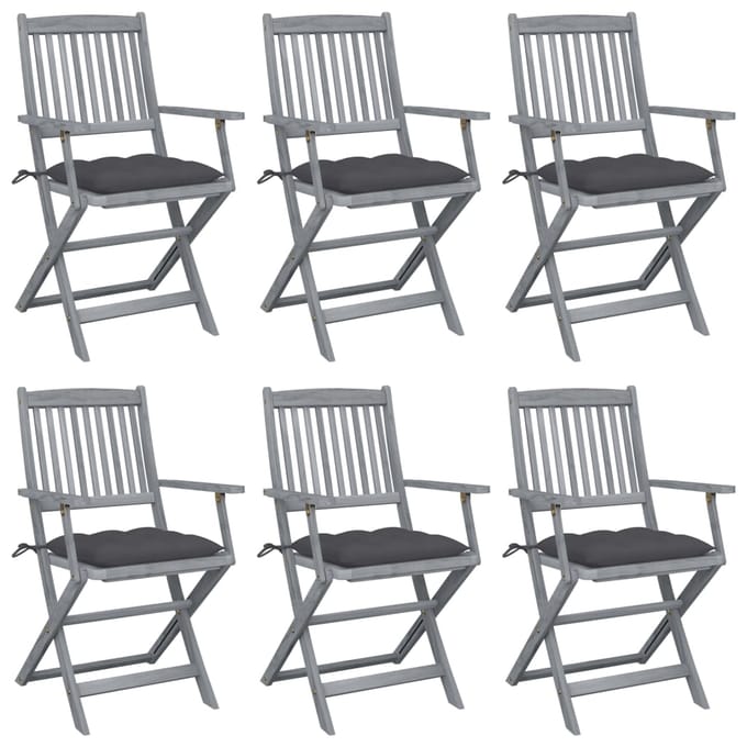 vidaXL - Inklapbare - stoelen - 6 - st - met - kussens - massief - acaciahout