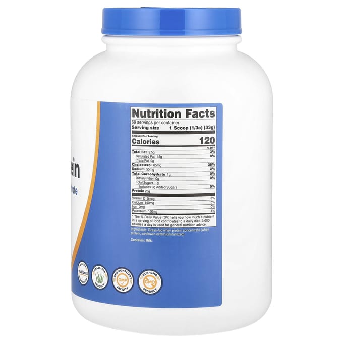 Grasgevoed Whey Eiwit Concentraat, Zonder Smaak, 2.268G (5 pond)