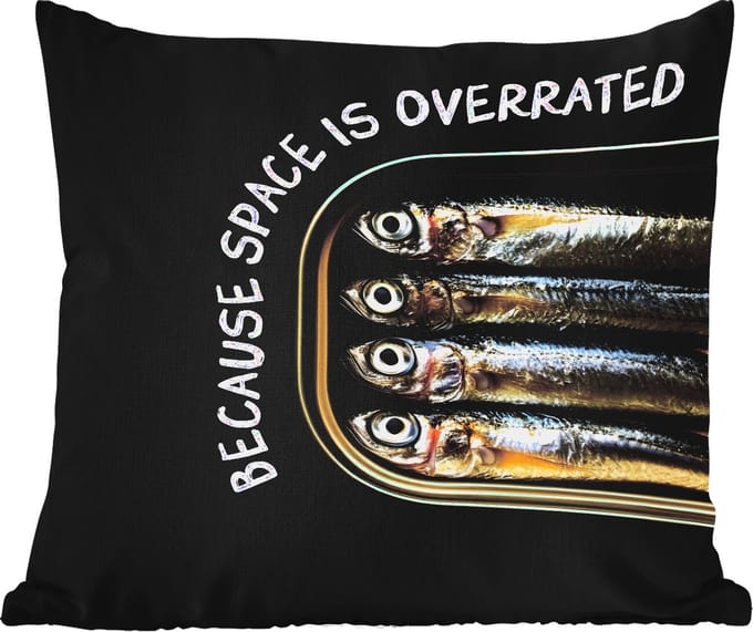 Buitenkussen Weerbestendig - Sardines - Tekst - Vis - Blik - 50x50 cm