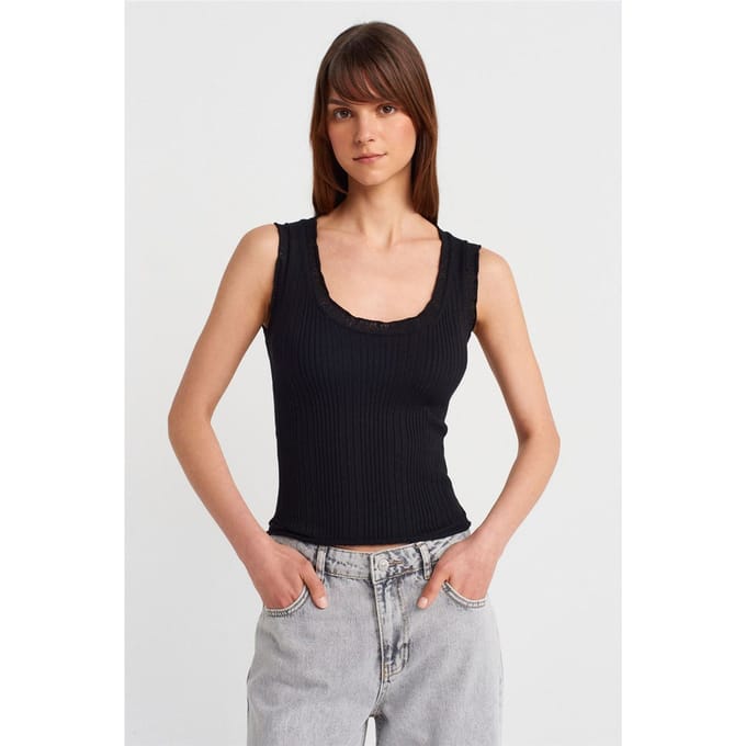 Geribbelde Mouwloze Cami Blouse