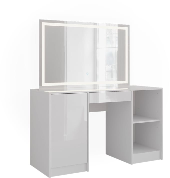 Vicco Sherry Kaptafel met licht – 128.2 cm met LED-spiegel Wit/wit hoogglans