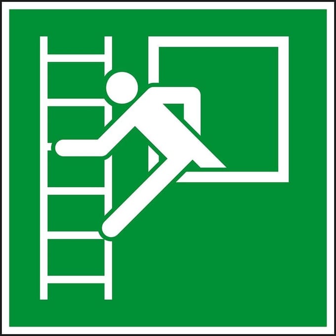 Noodraam met vluchtladder links sticker - ISO 7010 - E016 100 x 100 mm