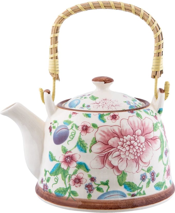 Clayre & Eef Theepot met Filter 700 ml Beige Roze Keramiek Bloemen