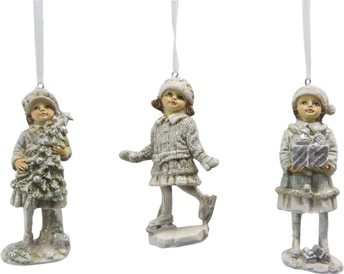 Clayre & Eef Kersthanger set van 3 Kind 12 cm Beige Groen Kunststof Kerstdecoratie