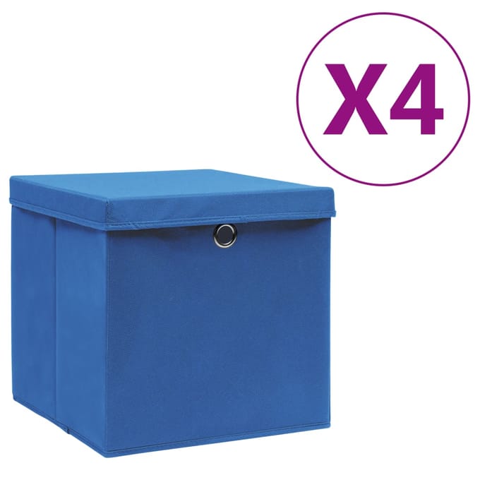 vidaXL - Opbergboxen - met - deksel - 4 - st - 28x28x28 - cm - blauw