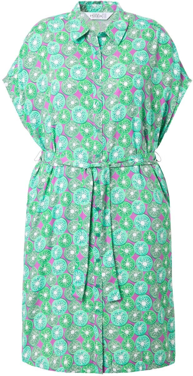 Studio Untold - Dames - Hemdblouse-midijurk fruitprint bindriem - Lichtgroen - Maat 50+