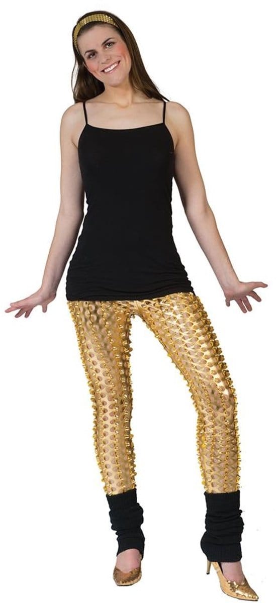Verkleed legging met gaten - goud - dames - one size - disco/punk thema