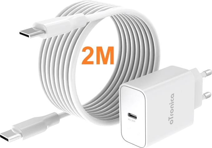 Otronica USB C Adapter 30W snellader met USB C naar USB C kabel 2M Geschikt voor Smartphone & tablet