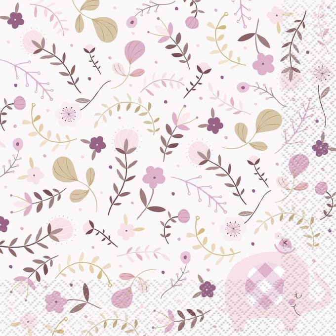 Servetten - Floral Elephant Roze (16 stuks)